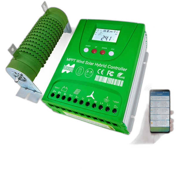 2400W Opgraderet Hybride Vind Sol Opladningscontroller - Indbygget WiFi MPPT, 12V/24V/48V Wind1000W Solar1000W