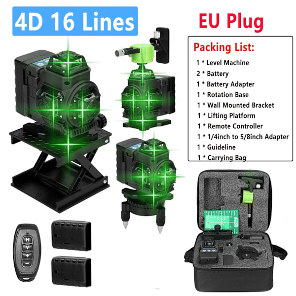 4D 16 Linjers Laser Nivå, Självnivellerande, Hög Noggrannhet,Sats 2 4D B EU-kontakt Set 2 4D B EU Plug Set 2 4D B EU Plug