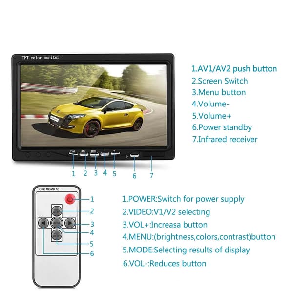 Fordons Backkamera, Trådlös HD LCD-skärm, Nattsyn