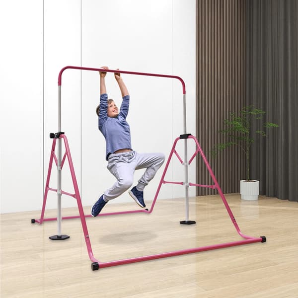 Gymnastikstang til børn, justerbar højde 115-155 cm, foldbart design, Lyserød