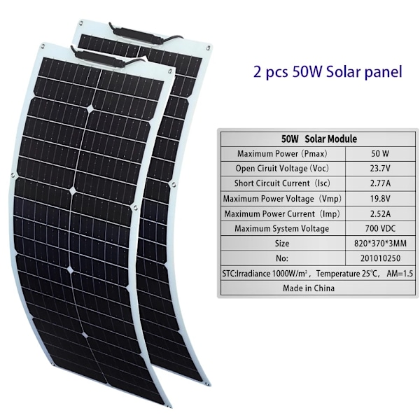 Flexibelt 100 Watt Solpanel, Hög Effektivitet, Väderbeständig,NY 2x50w NEW 2x50w NEW 2x50w