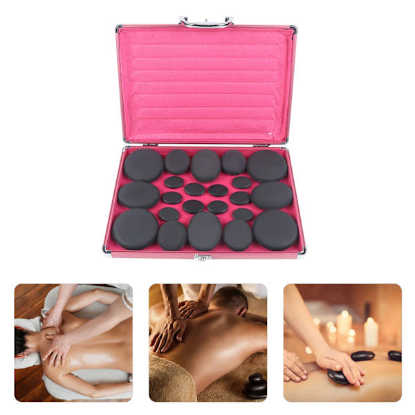 Hot Stone Massage Sæt, 20 Basaltsten, Alsidige Opvarmningsmetoder, Naturlig Sort