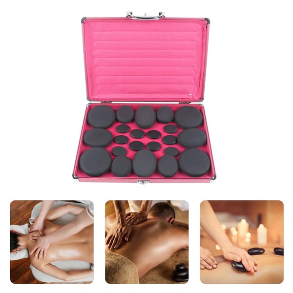 Hot Stone Massage Set, 20 Basaltstenar, Mångsidiga Uppvärmningsmetoder, Naturlig svart