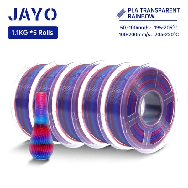 JAYO PLA Regnbue Filament, 1,75 mm Diameter, 5 Ruller, PLA Transparent RB02