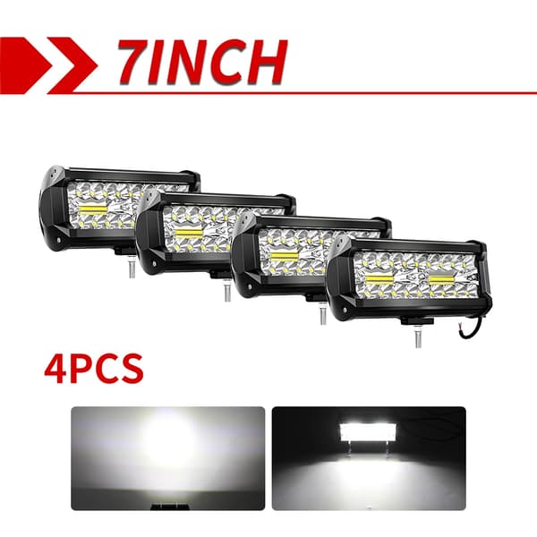 LED Lysbar, 7 tommer, 120W, Vandtæt IP68, 4PC  7tommer