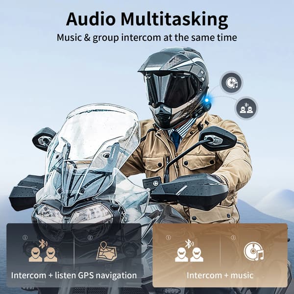 Motorcykel Bluetooth Intercom Headset, 8 Rytter Forbindelse, 2000M Intercom Rækkevidde, FM Radio Funktionalitet, Dual Bluetooth Chip, 900mA Batteri