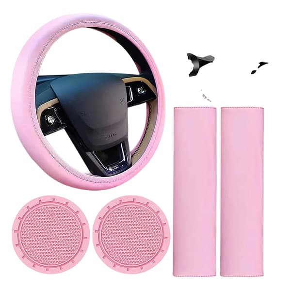 Sæt af læderratbetræk, pink farve, universel pasform, Lyserød
