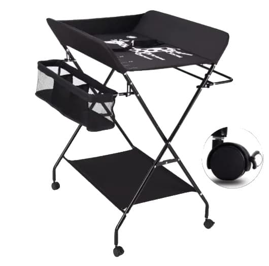 Babyskiftemøbel, Ergonomisk Design, Kompakt Sammenklappelig, Sort med hjul