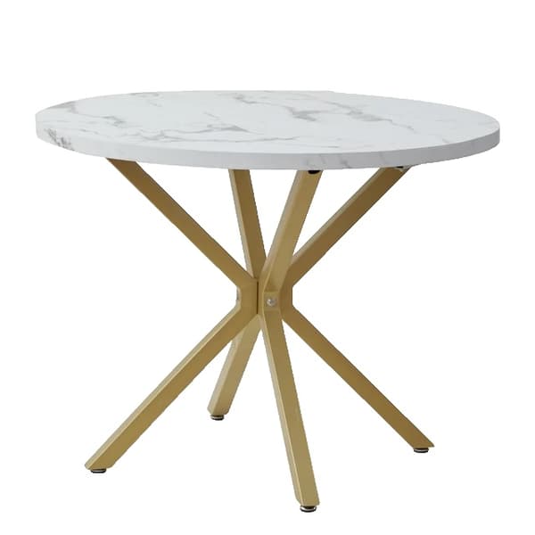 Matbord, Marmor Effekt Topp, Minimalistisk Modern Design, Vit och Guld