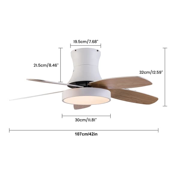 Flush Mount Loftventilator, 6-Hastigheds Kontrol, Energi-Effektiv LED Lys, Brun