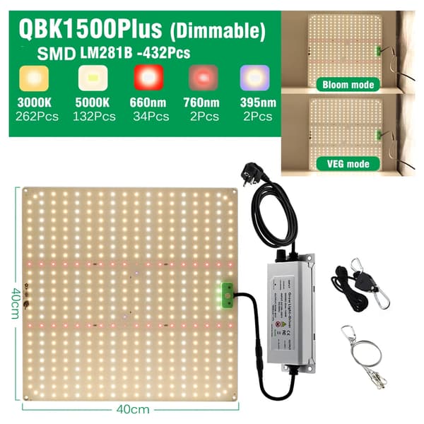 LED Vækstlys, Fuldt Spektrum, Dæmpbar Design, QBX1500Plus, EU-b