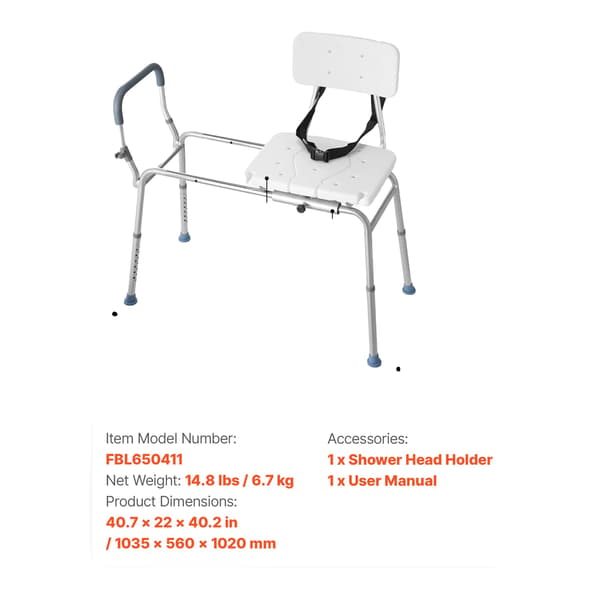 Duschstol, Höjdjusterbar, Stabil Metallram, 400 lbs