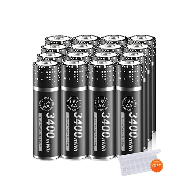 AA Li-Ion Uppladdningsbara Batterier, 3400mWh Hög Kapacitet, CE-certifierade,16 stycken, 1,5V 16 PCS 16 PCS