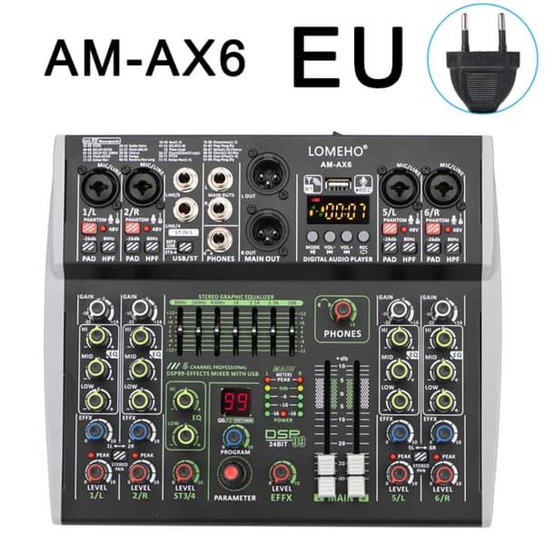Ljudmixer, 6 kanaler, Bluetooth-anslutning, AM-AX6 EU