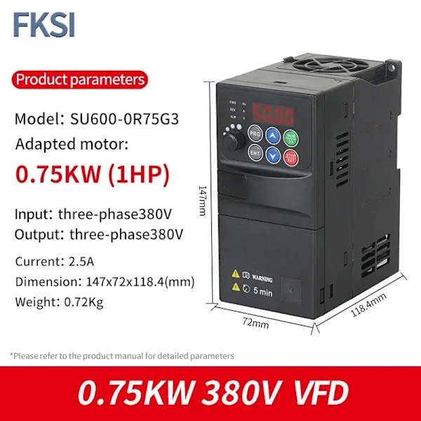 Variabel frekvensomformer, DC/AC inverter, 0,75KW-5,5KW udgangseffekt,0,75KW 380V 3-3PH B, Universal 0.75KW 380V 3-3PH B 0.75KW 380V 3-3PH B