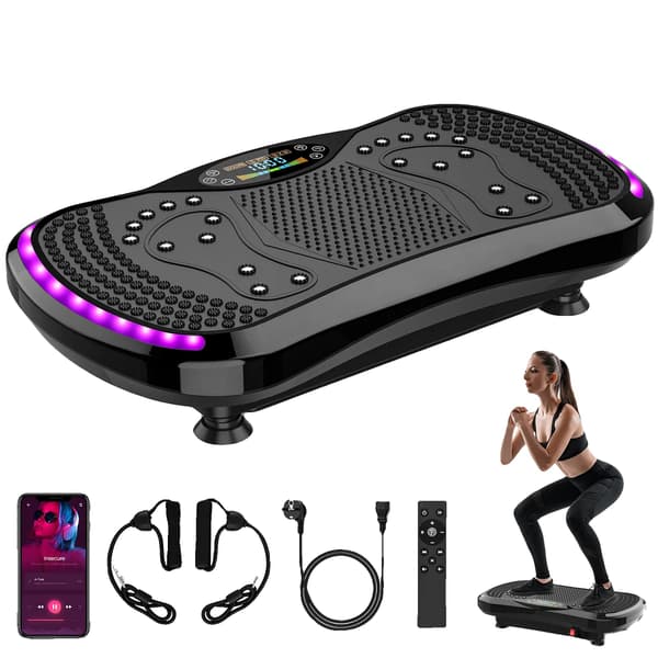 Vibrationsplade Træningsmaskine, 9 Programtilstande, Bluetooth Højttaler, 9 Sport Udstyr