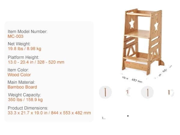 Stegpall, Justerbara Höjder, Miljövänlig Bambu, VIT