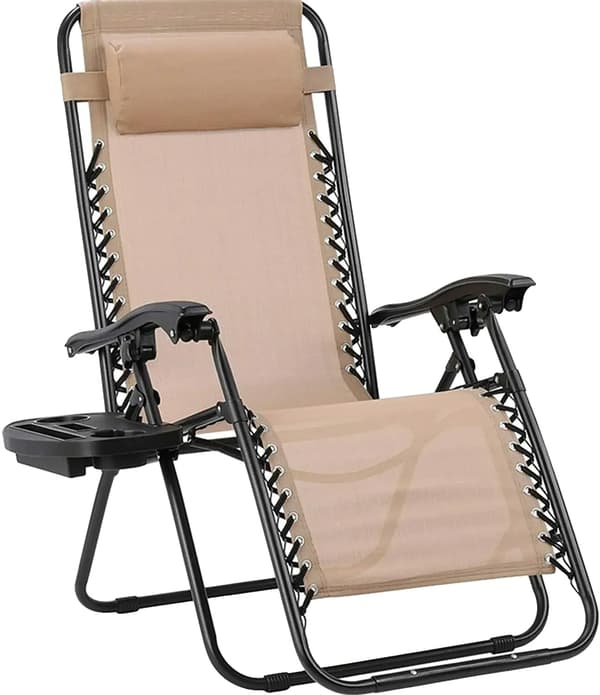 Strandstol, justerbar rygvinkel, sammenklappeligt design, Beige