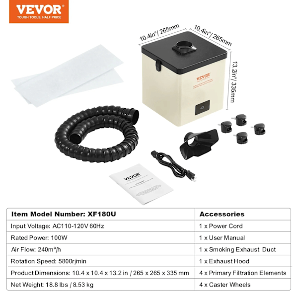 Røgudsugningsanlæg, 100W/150W Høj Sugning, 3-Trins Filtreringssystem,100W 100W 100W