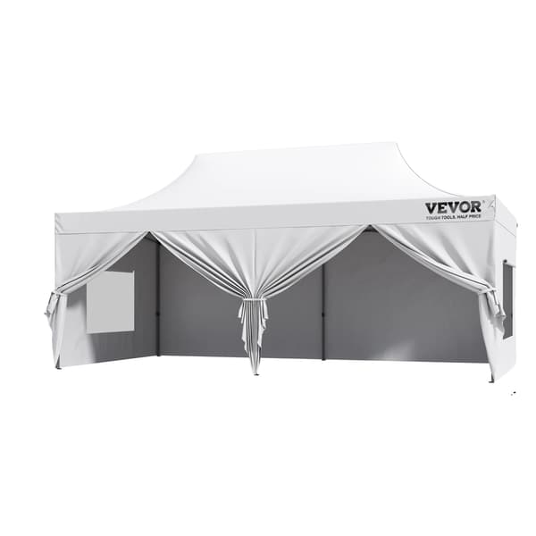 Pop Up Tält, Hållbar Polybomull, Robust Ram av Rostfritt Stål, 10x20ft Vit