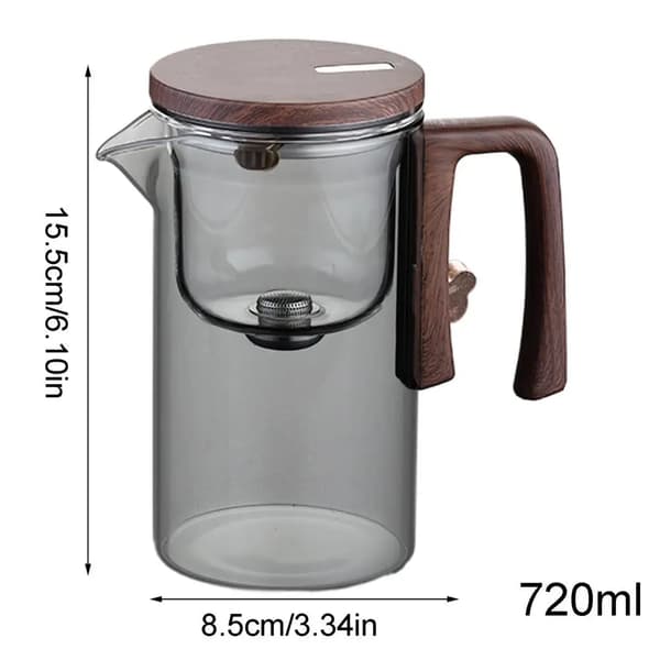 Glas Teapot, Teainfuser, Trähandtag, 720ml Klar grå