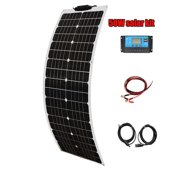 Solpanelssats, monokristallin, flexibel,12V50W solarkit