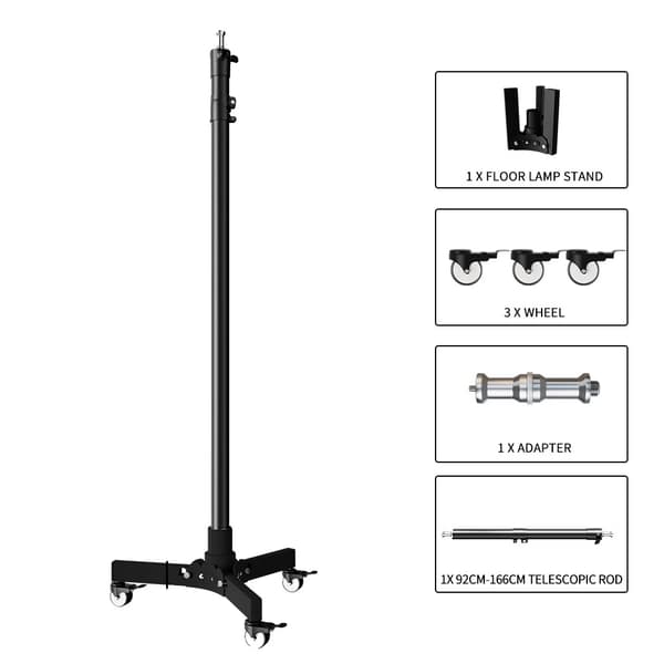Lysstativ, Mobil Design, Holdbar Metal Konstruktion, 183cm Model
