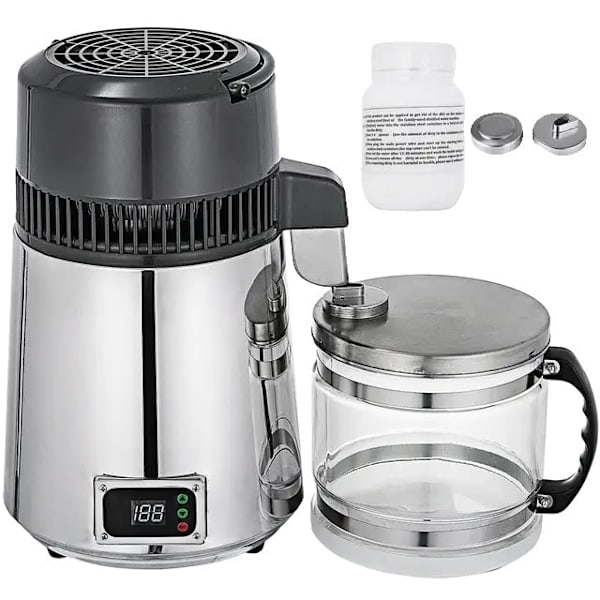 4L Vanddestillator Renere - Dobbelt Temp Visning, Overophedning Beskyttelse, BPA-Fri Plastik Silver