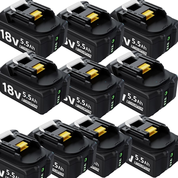 18V Li-ion batteri för Makita verktyg, 5,5Ah kapacitet, LED-indikator,10 stycken 10 PCS 10 pcs