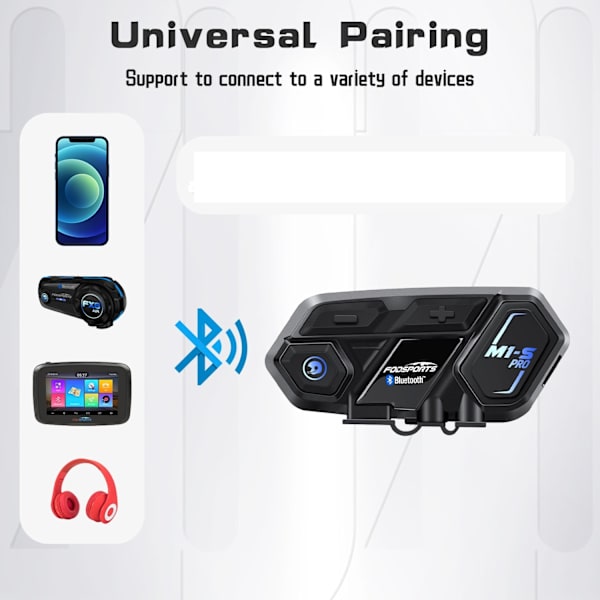 Motorcykel Intercom Bluetooth Headset, 8 Ryttare Kommunikation, Musikdelning