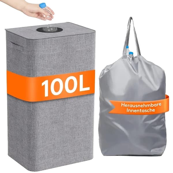 Genbrugsbeholder, 100L kapacitet, sammenklappeligt design, Grå