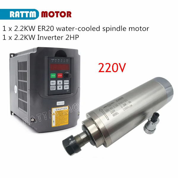 CNC Spindelmotor, 2,2 kW effekt, vattenkylt system,Med VFD 220V