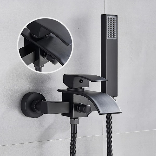Väggmonterad Badkar Kran, Elektropläterad Yta, Vattenfall Pipa,: Mattsvart Matte Black A Matte Black A