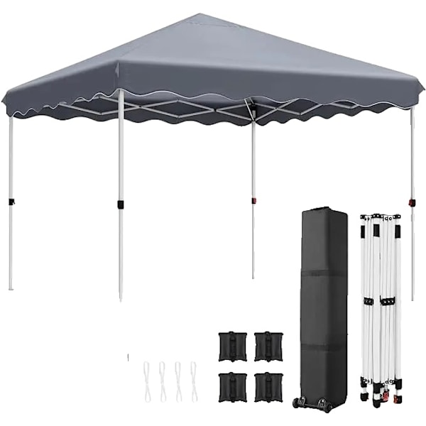 Pop Up Paviljong, Vattentät Tältmarkis, UPF50+ Solskydd 3x3m, Justerbar Höjd,Grå GRAY Gray