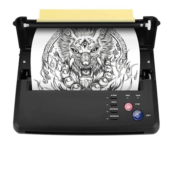 Tatoveringsskabelonprinter, termisk udskrivning, med 10 stk. overføringspapir EU Plug