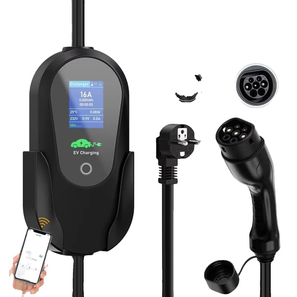 Bärbar EV-laddare, 3,6 kW effekt, justerbar ström, 5 meter längd, Typ2 5M med app