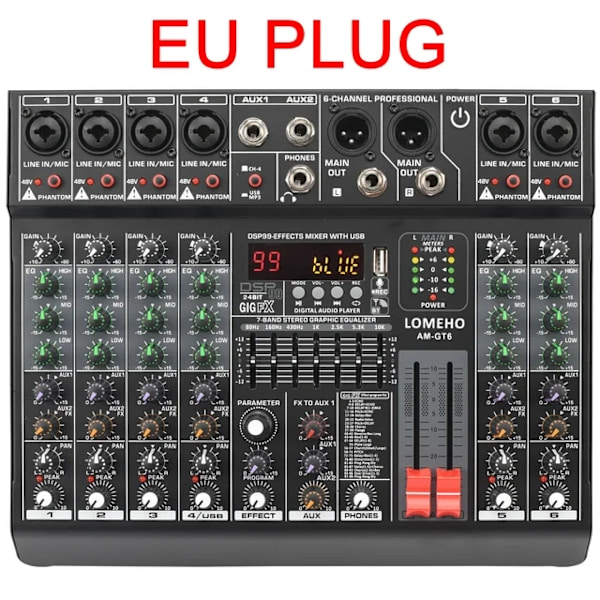 Audio lydblander, 7-bånds EQ, USB 2 AUX-udgang, 6 Kanaler EU STIK 6 Channels EU PLUG