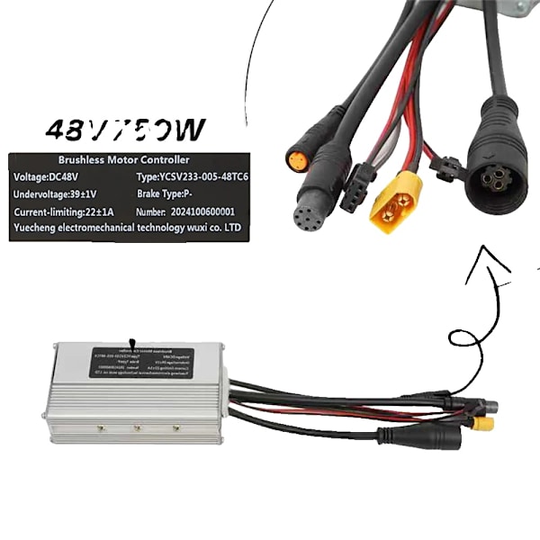 Børsteløs Motorcontroller, DC48V, Strømbegrænsning 18±1A/22±1A, 48V750W Controller