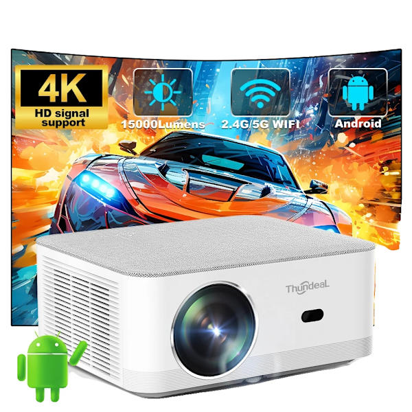 4K LED-projektor, 15000 lumen ljusstyrka, Android 9.0-system,Android-version