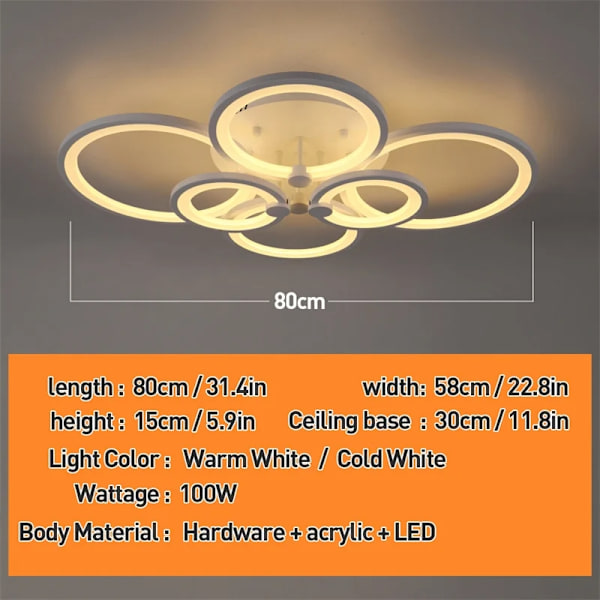 Moderne LED-krystal lysekrone, Justerbar lysstyrke, Jern & Akryl, Overflademontret,6TY, Varm Hvid 6TY