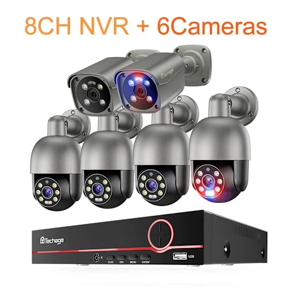8MP Säkerhetskamerasystem, Nattsyn, AI-detektering, Tvåvägsljud,