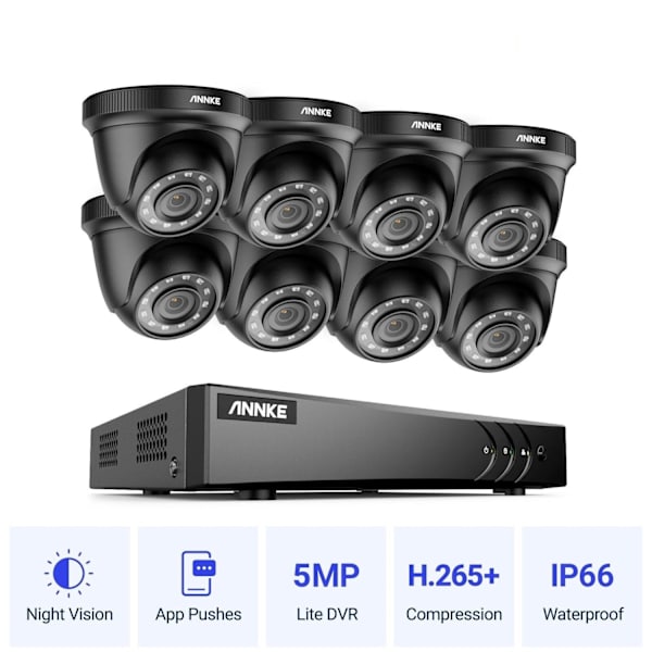 Säkerhetskamera, 8 Kameror, 5MP, Rörelsedetektor