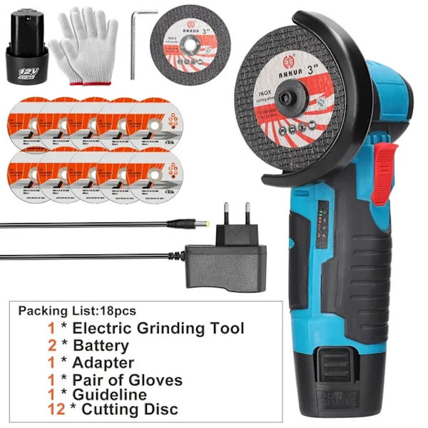 Vinkelslip, Uppladdningsbart Litiumbatteri, Trådlös, 2 batterier set 2 EU 2 Batteries Set 2 EU
