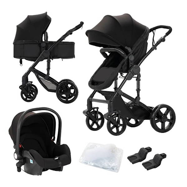 Barnvagn, 3-i-1-design, lättviktig med regnskydd, 588-Svart 588-Black 588-Black