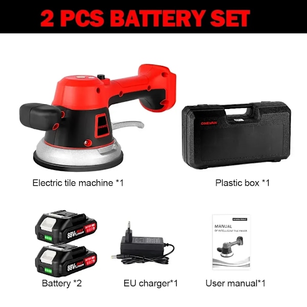 Gulvvibrator, 6 Gear Justerbar, Kompatibel med Makita 18v Batteri, 2 Batteri EU-stik 2 Battery EU Plug 2 Battery EU Plug