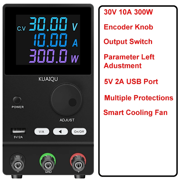 Justerbar 30V 10A Strømforsyning, Præcis LCD Display, Flere Beskyttelser,NySæt 30V 10A Sort, 220V NewSet 30V 10A Black NewSet 30V 10A Black