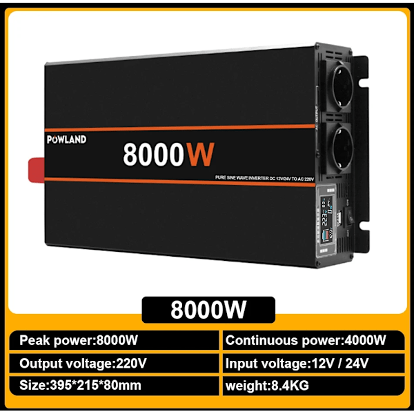 Ren sinusbølgeinverter, 220V output, flere beskyttelsesfunktioner.,8000W, Europa, 12V 8000W 8000W