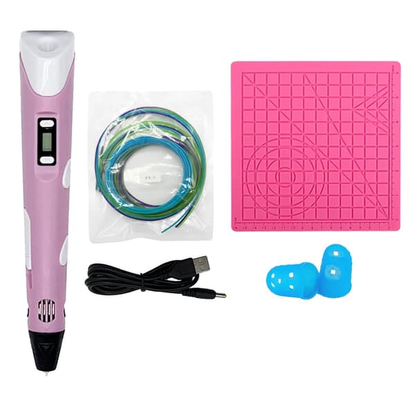 3D-pen, USB-opladelig, justerbar hastighed, 0,7 mm dyse, pink, 9M PLA