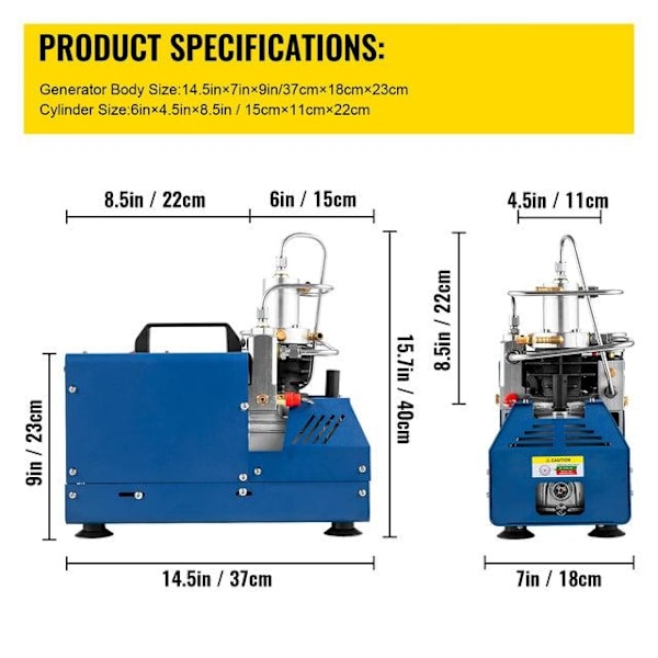Højtryks PCP Luftkompressor Pumpe, 4500PSI, Olie/Vand Separator, Vandkølesystem 220V Manual Stop