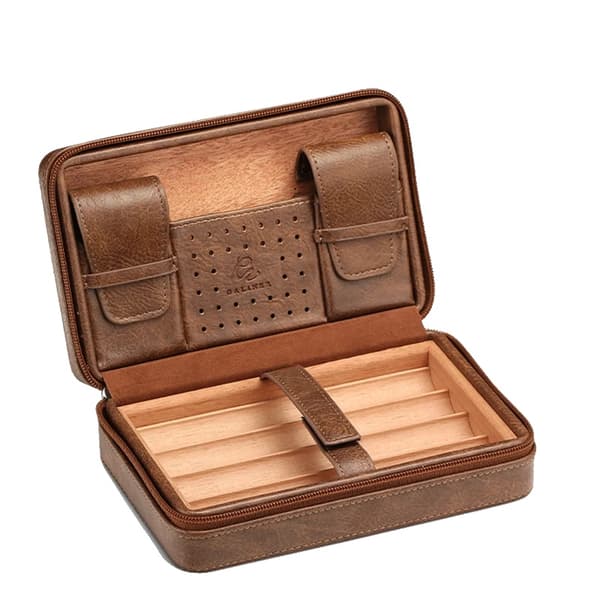 Cigar Humidor, Læder og Cedertræ, Kompakt Design, Kun Brun Kasse